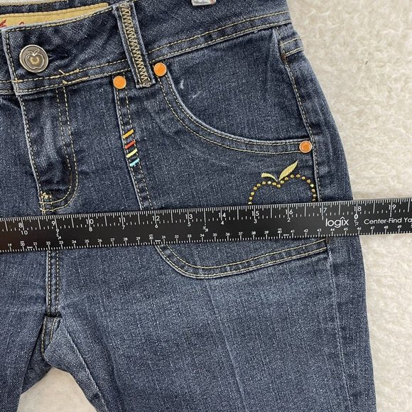 Y2K 2000 Apple Bottoms Bimbo McBling Embroidered Rhinestone Denim Bermuda 4 26 S - Picture 9 of 11